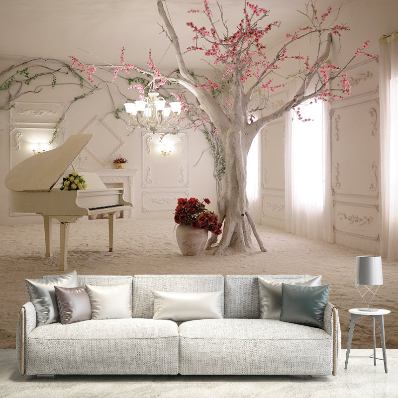 Piano Room Look Wall Murals White and Brown Contemporary Wall Art for Home Decor