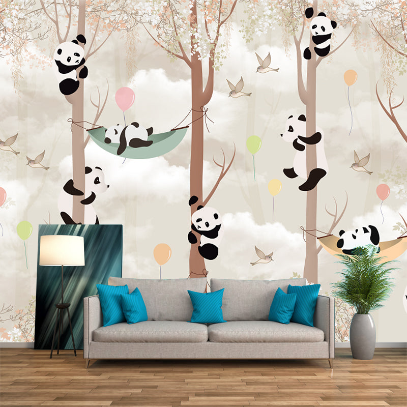Large Panda Wall Paper Murals Light Brown Non-Woven Material Wall Art, Stain Proof, Custom Made