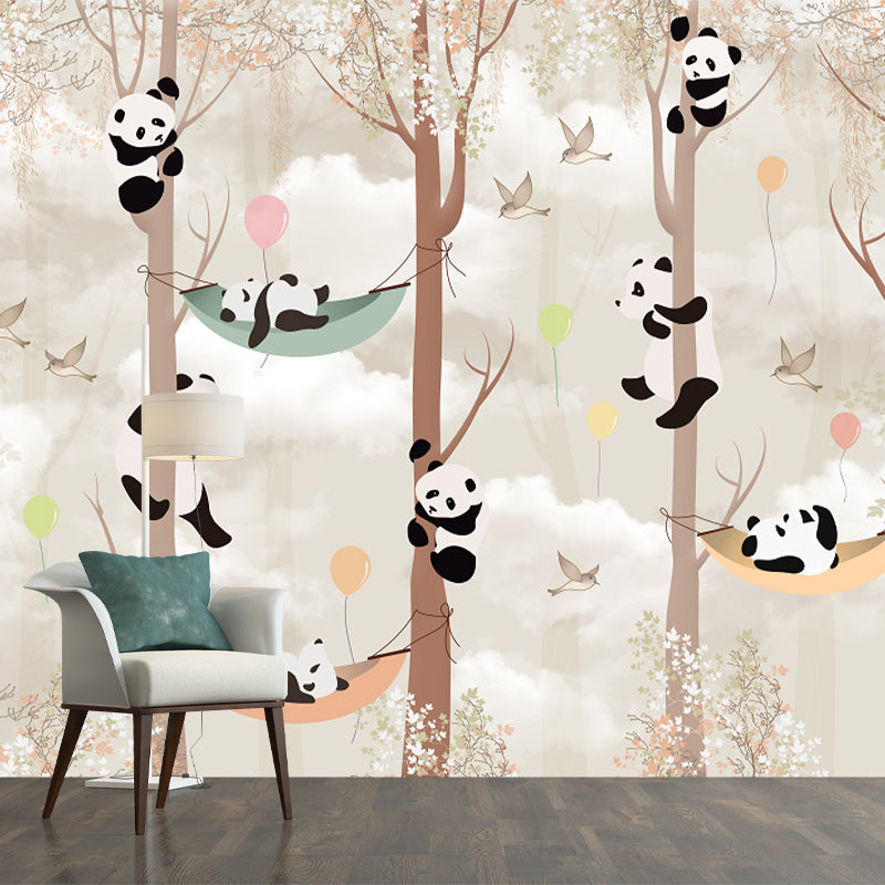 Large Panda Wall Paper Murals Light Brown Non-Woven Material Wall Art, Stain Proof, Custom Made