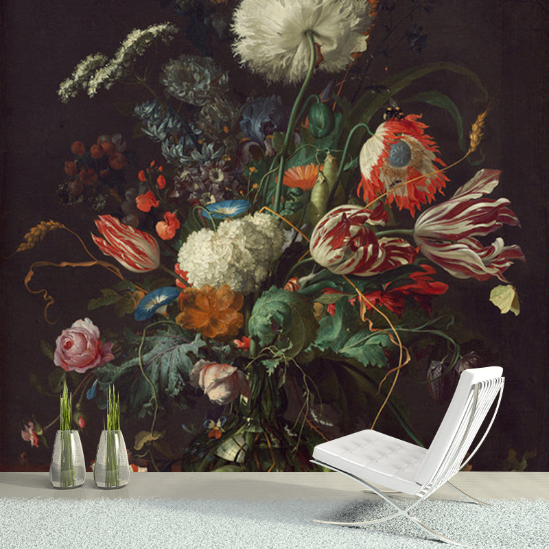 Red-Green Modern Wallpaper Murals Full Size Flower Vase Drawing Wall Covering for Home