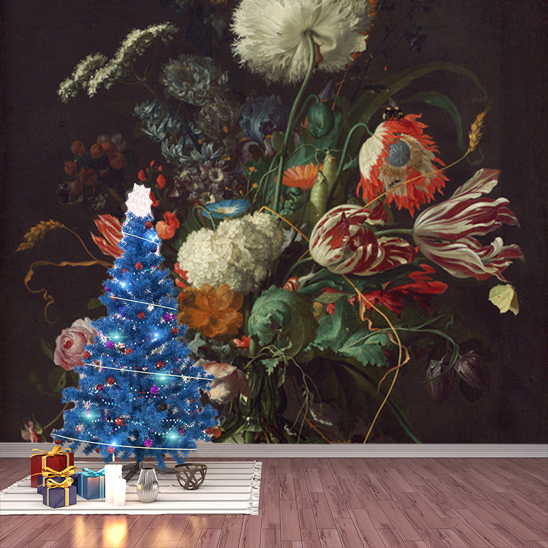 Red-Green Modern Wallpaper Murals Full Size Flower Vase Drawing Wall Covering for Home