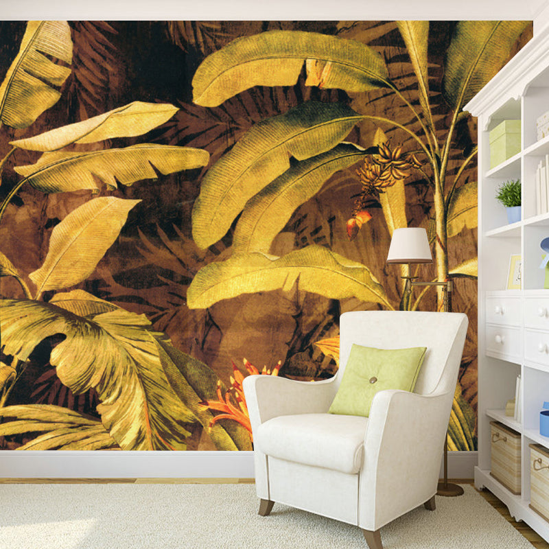 Stain-Proof Wall Covering Murals Tropical Non-Woven Wall Art with Banana Leaves Pattern