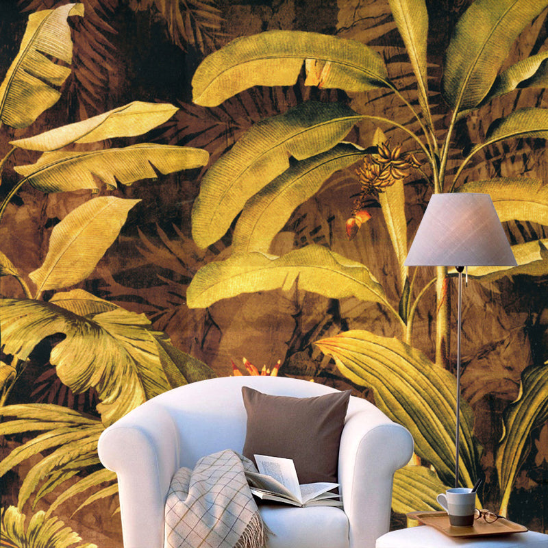 Stain-Proof Wall Covering Murals Tropical Non-Woven Wall Art with Banana Leaves Pattern