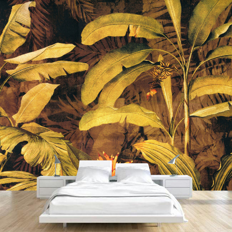 Stain-Proof Wall Covering Murals Tropical Non-Woven Wall Art with Banana Leaves Pattern