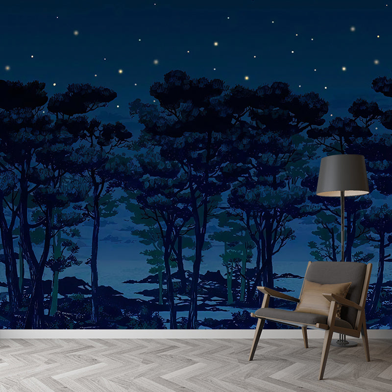 Nordic Coastal Forest Wallpaper Murals Non-Woven Moisture Resistant Dark Color Wall Art for Home Decor