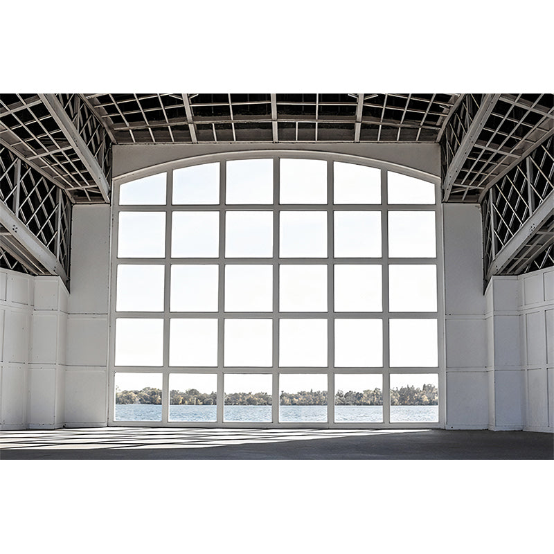 White Grid Window Murals Construction Modernist Moisture Resistant Wall Art for Home Decor