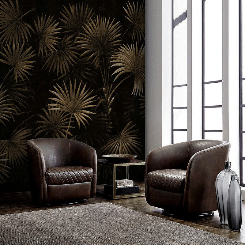 Tropical Plant Fern Leaves Mural Gold and Black Waterproof Wall Decor for Living Room