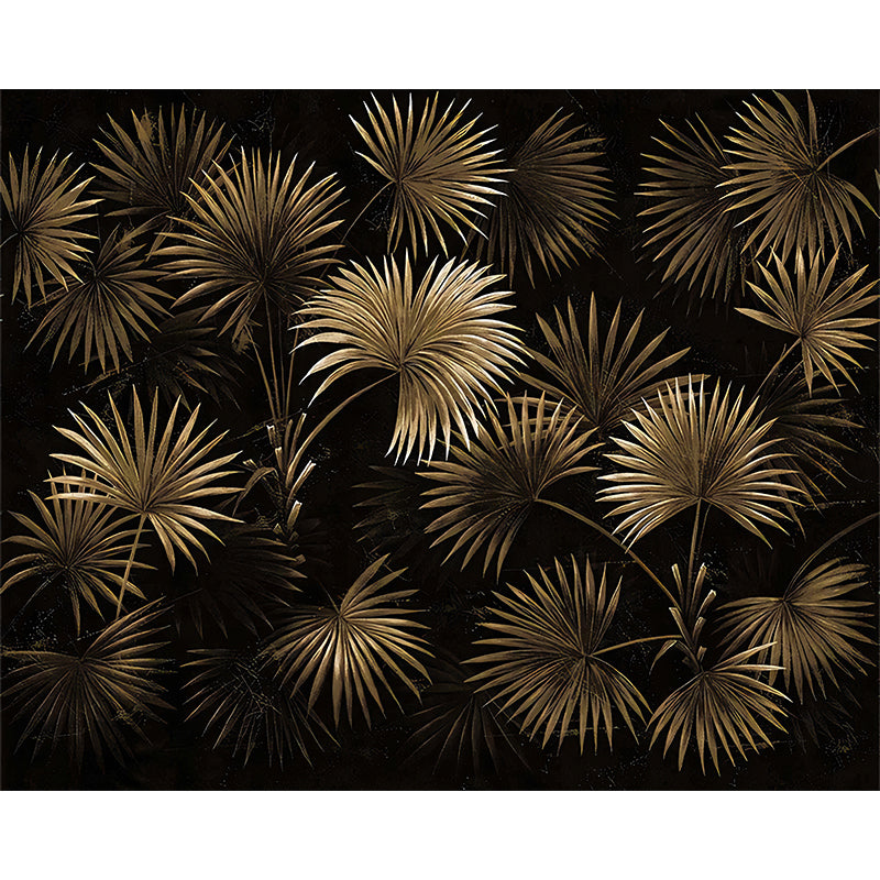 Tropical Plant Fern Leaves Mural Gold and Black Waterproof Wall Decor for Living Room