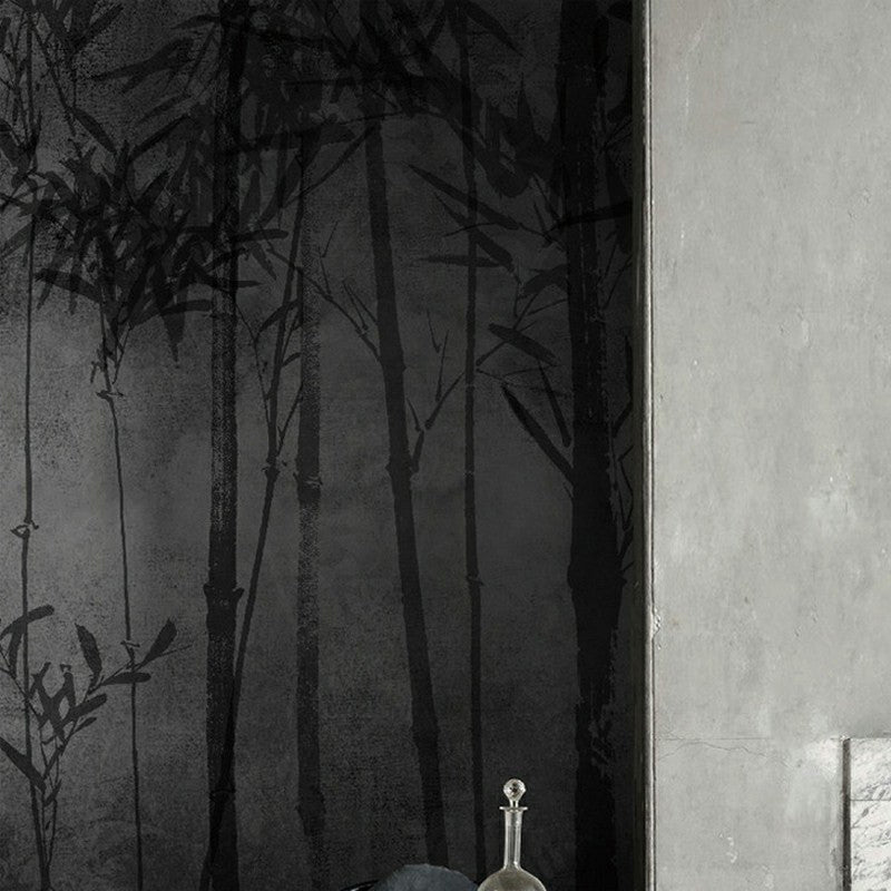 Asia Night Bamboo Forest Murals Grey and Black Dining Room Wall Art, Size Optional