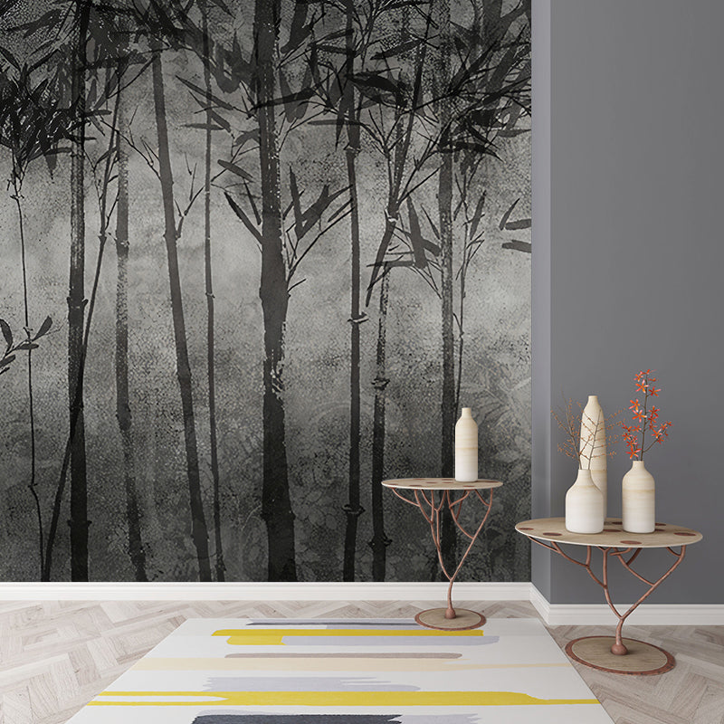 Asia Night Bamboo Forest Murals Grey and Black Dining Room Wall Art, Size Optional