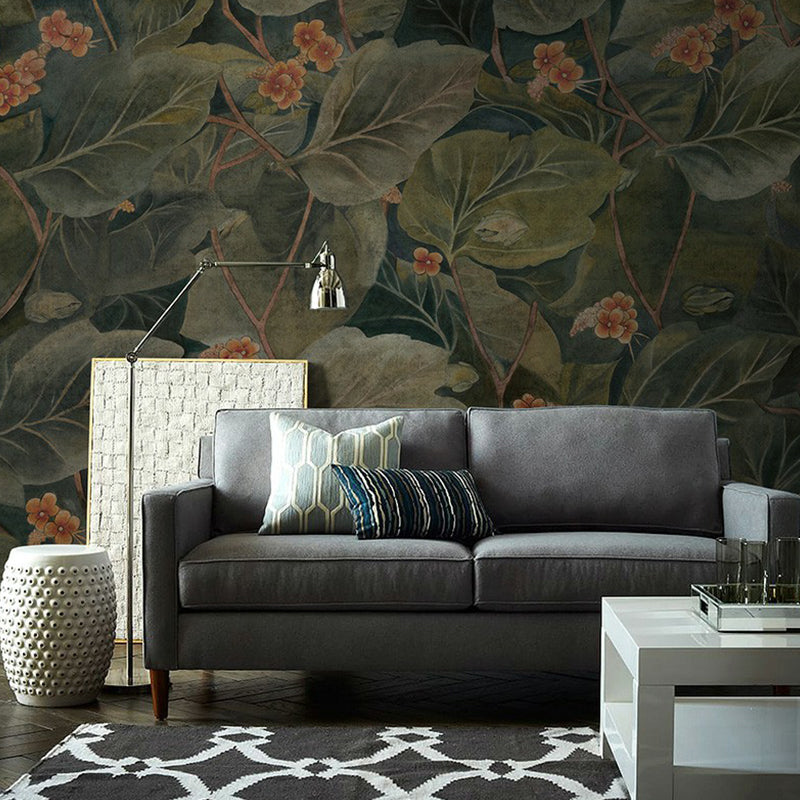 Blackish Green Foliage Murals Plant Tropica Stain Resistant Wall Art for Home Decoration