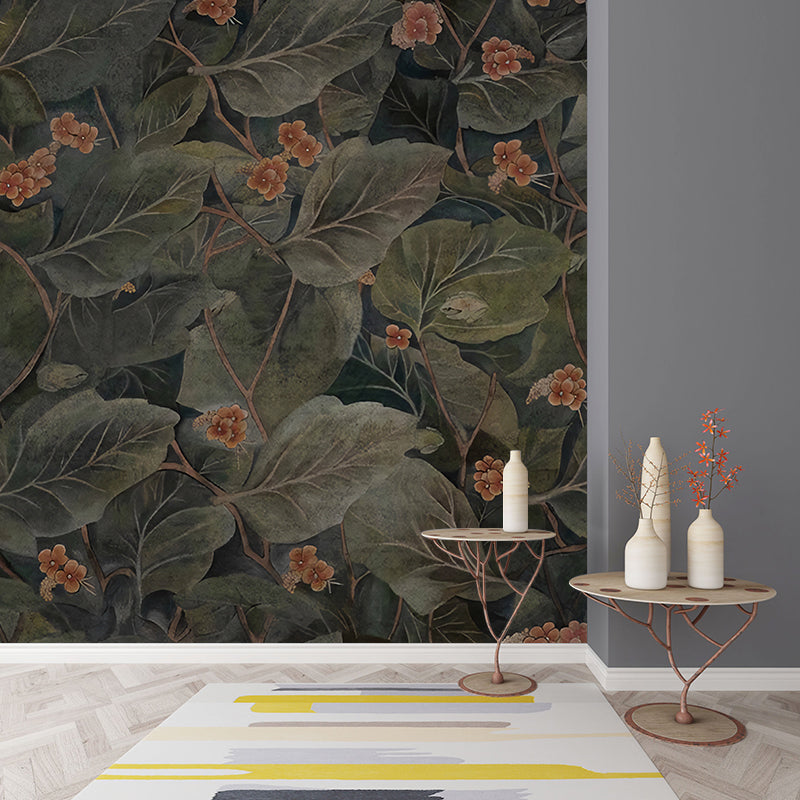 Blackish Green Foliage Murals Plant Tropica Stain Resistant Wall Art for Home Decoration