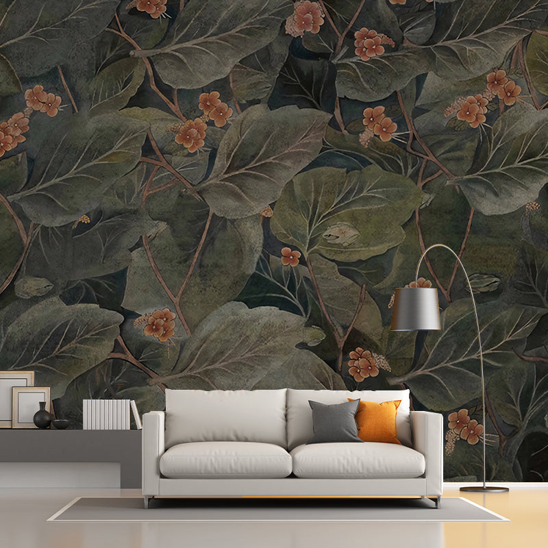 Blackish Green Foliage Murals Plant Tropica Stain Resistant Wall Art for Home Decoration