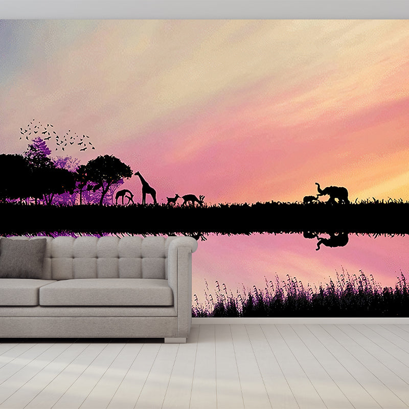 Modern Style Wildlife Wall Mural for Living Room, Large Wall Art in Pastel Color