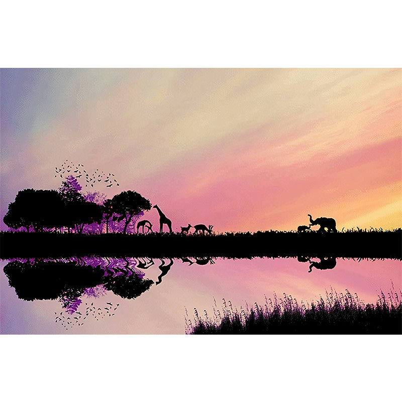 Modern Style Wildlife Wall Mural for Living Room, Large Wall Art in Pastel Color