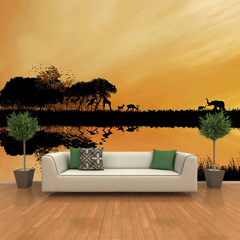 Modern Style Wildlife Wall Mural for Living Room, Large Wall Art in Pastel Color