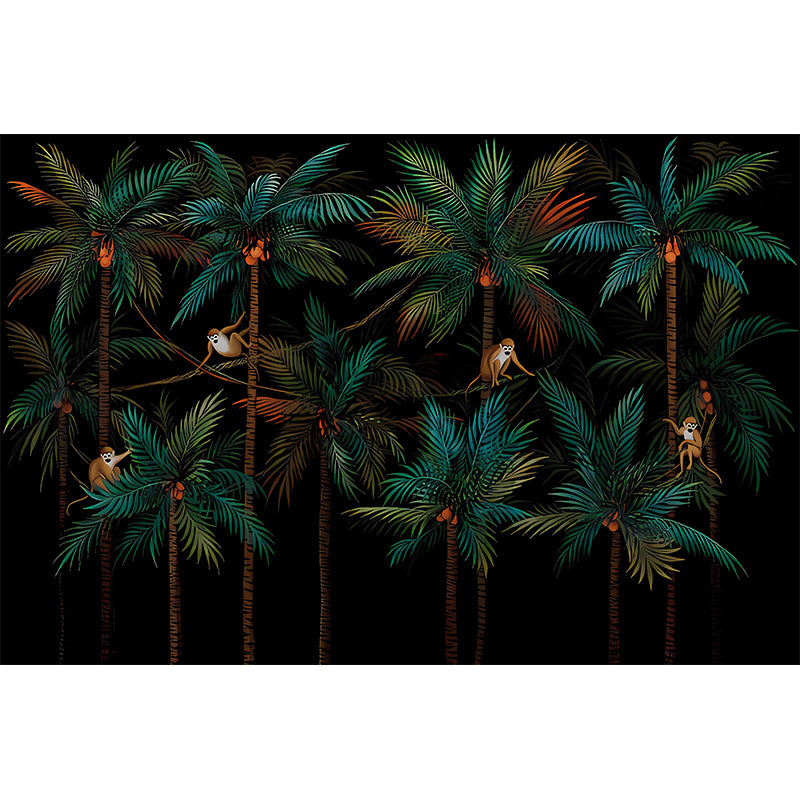 Peintures murales tropicales de jungle de noix de coco, décoration murale de salon de couleur foncée, taille personnalisée