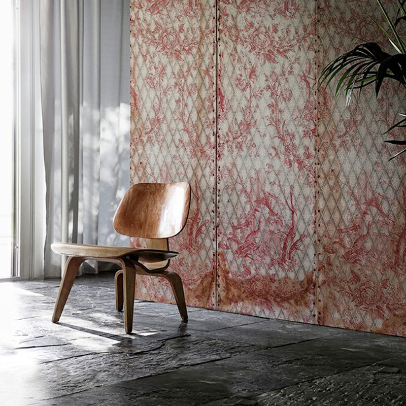 Large Net and Plant Print Murals Pink Non-Woven Fabric Wall Art, Moisture Resistant, Custom Made