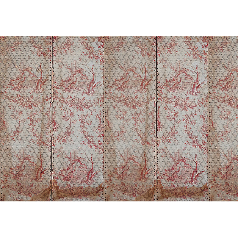 Large Net and Plant Print Murals Pink Non-Woven Fabric Wall Art, Moisture Resistant, Custom Made