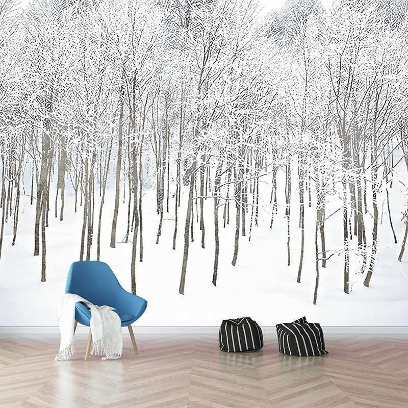 White Winter Rime Forest Mural Moisture-Resistant Wall Decoration for Teens Bedroom