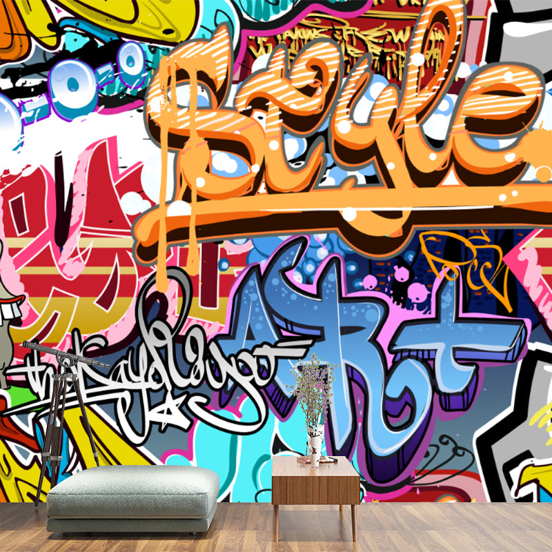 Graffiti Mural Wallpaper Contemporary Stain Resistant Bedroom Wall Decoration, Custom-Made