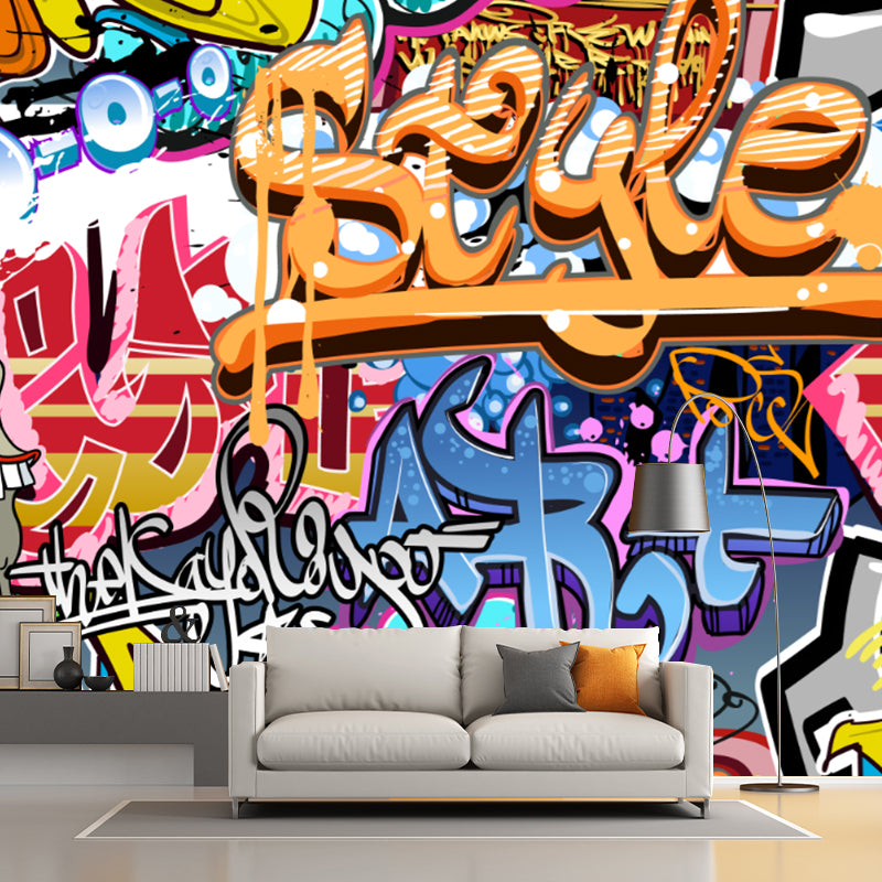 Graffiti Mural Wallpaper Contemporary Stain Resistant Bedroom Wall Decoration, Custom-Made