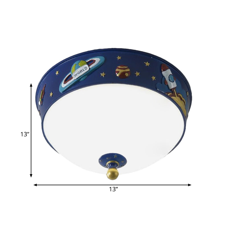 Plafonnier LED en forme de bol en verre blanc, éclairage encastré bleu avec motif d'espace dans une lumière chaude/blanche