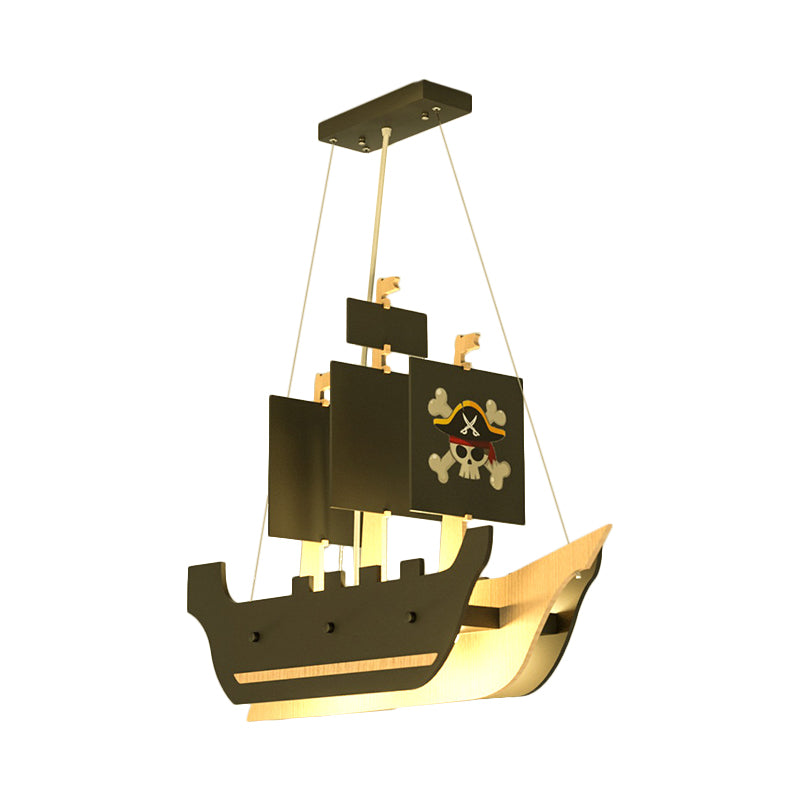 Metallic Pirate Ship Chandelier Light Cartoon LED Grey Hanging Pendant Lamp in Warm/White Light