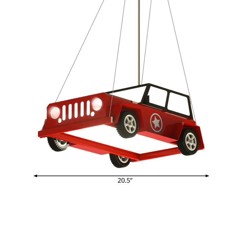 LED Boys Bedroom Ceiling Chandelier Cartoon White Pendant Light with Car Acrylic Shade in Warm/White Light