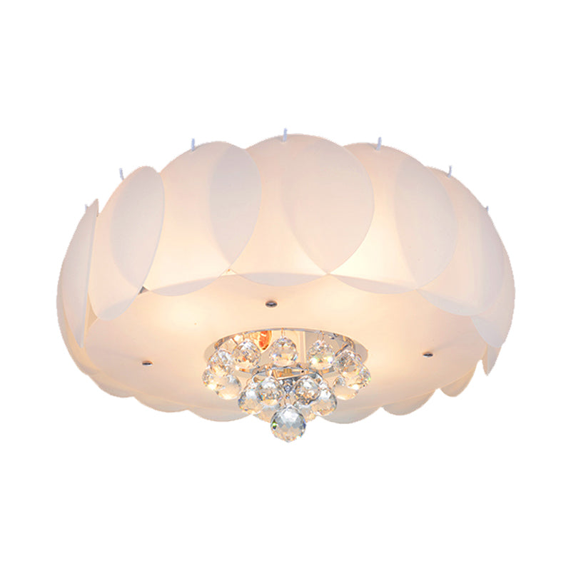 Drum Frosted White Glass Flushmount Modern 4/5 Bulbs Camera Soffitto Lampada con Crystal Ball, 19,5 "/23.5" Larghezza