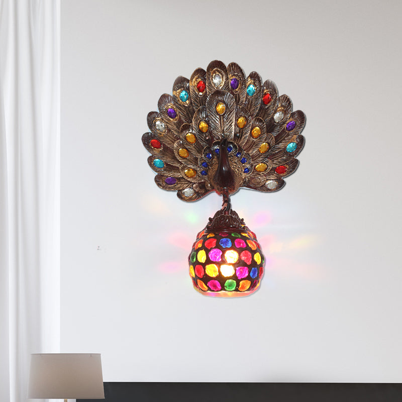 Copper Peacock Mall Mouris Light Bohemian Metal 1 Light Restaurant Light Murce Lampe With Global Shade