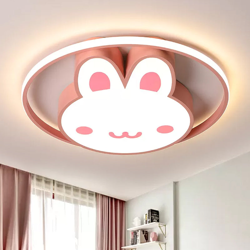 LED Ragazze Camera Soffitto Flush Fumetto Rosa Flush Luce con Rabbit Acrilico Ombra e Anello in Luce Calda/Bianca