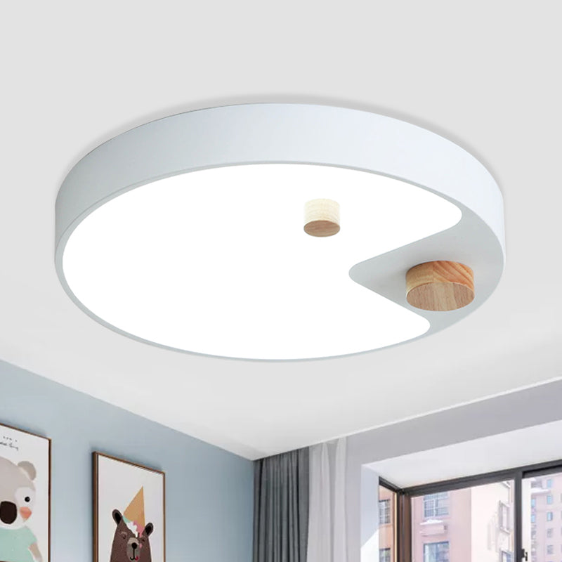 Acrilico Anello Flush Mount Lighting Kids White / Grey / Blue LED Massimale Montato Light con Wood Decor per Bedroom