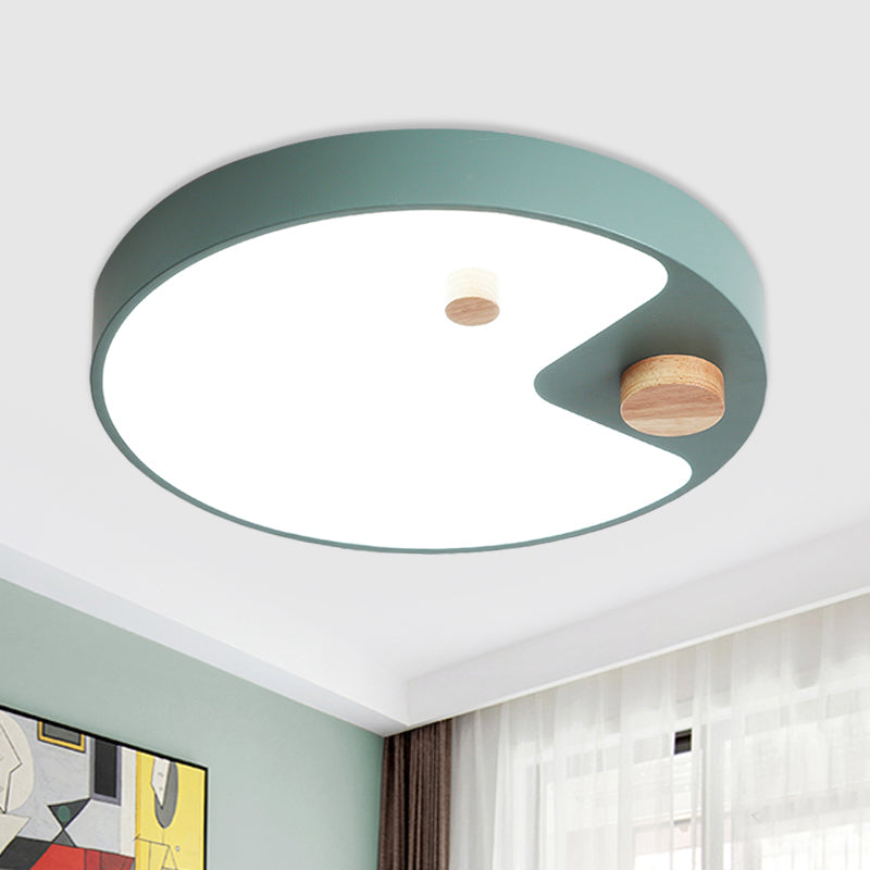 Acrilico Anello Flush Mount Lighting Kids White / Grey / Blue LED Massimale Montato Light con Wood Decor per Bedroom