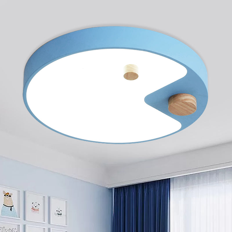 Acrilico Anello Flush Mount Lighting Kids White / Grey / Blue LED Massimale Montato Light con Wood Decor per Bedroom