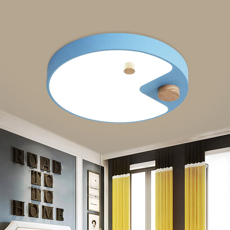 Acrilico Anello Flush Mount Lighting Kids White / Grey / Blue LED Massimale Montato Light con Wood Decor per Bedroom