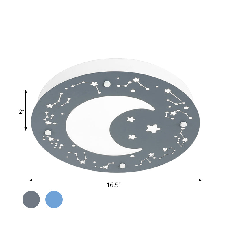 Plafoniera a cerchio grigio/blu per bambini Lampada da incasso a LED in acrilico con motivo a luna e stella per la scuola materna