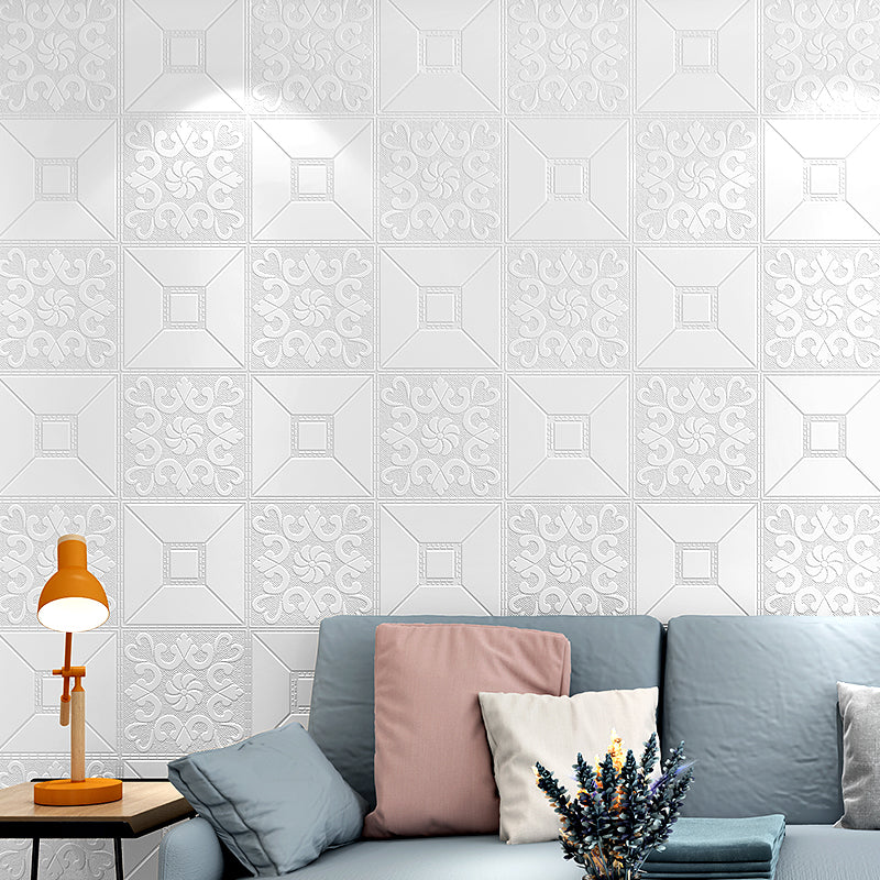 Grey-White Checkered Wallpaper Roll Moisture Resistant Modernist Living Room Wall Covering