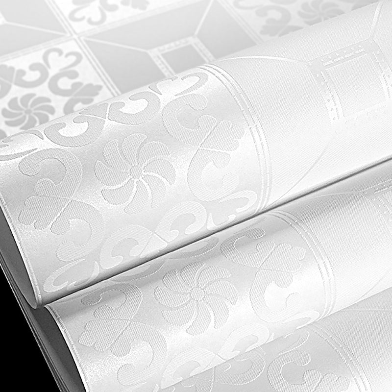 Grey-White Checkered Wallpaper Roll Moisture Resistant Modernist Living Room Wall Covering