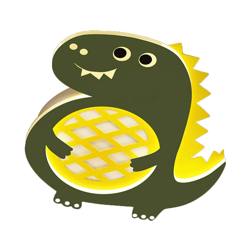 Dinosaur Flush Mount Lamp Cartoon Acrilico LED Nursery Flush Light Fixture in Verde, White / Warm Light