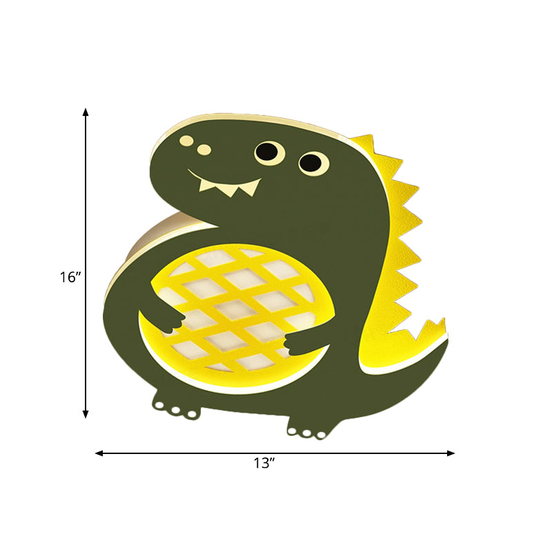 Dinosaurier-Unterputzlampe, Cartoon-LED-Kinderzimmer-Unterputzleuchte aus Acryl in Grün, Weiß/Warmes Licht