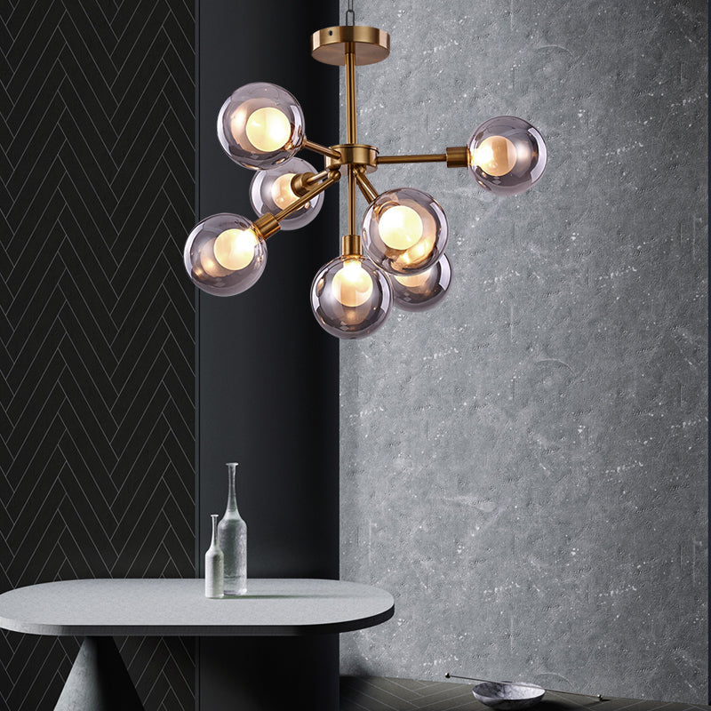 Luce a ciondolo a bolla bianca/fumo 7/9 luci post lampadario a sospensione di vetro moderno per il ristorante