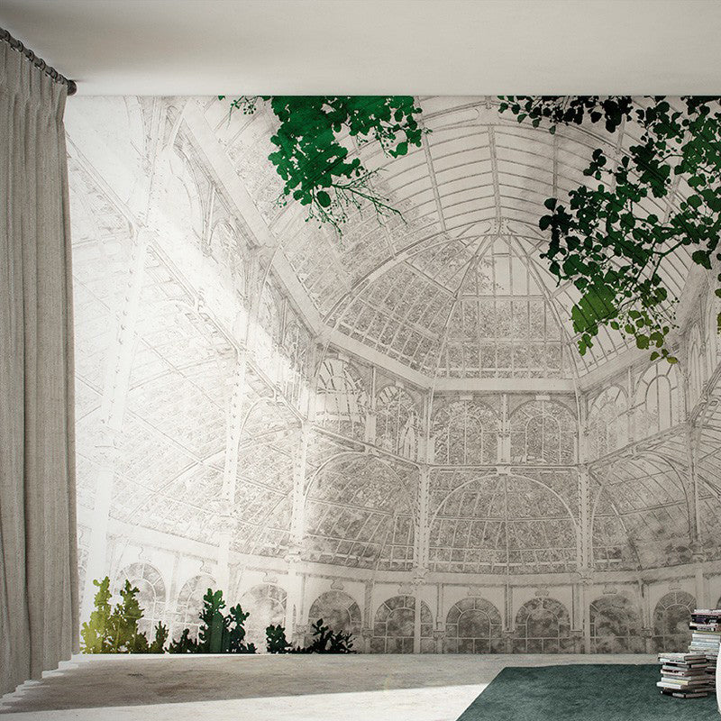 Grey Interior Castle View Mural Architecture Vintage Style Waterproof Wall Covering