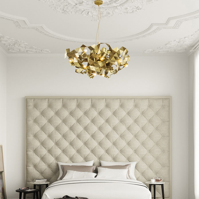 Aluminium Résumé Plafond Pendant 6 Lumières Post lampe suspendue en métal moderne en noir / or / argent