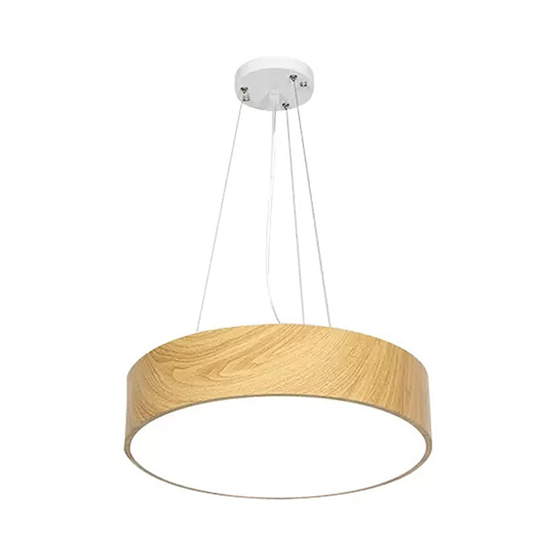 Einfachheit LED -Suspensionsbeleuchtung mit Trommelholz Schatten Beige hängende Lampe, 16 "/19.5"/23,5 "breit