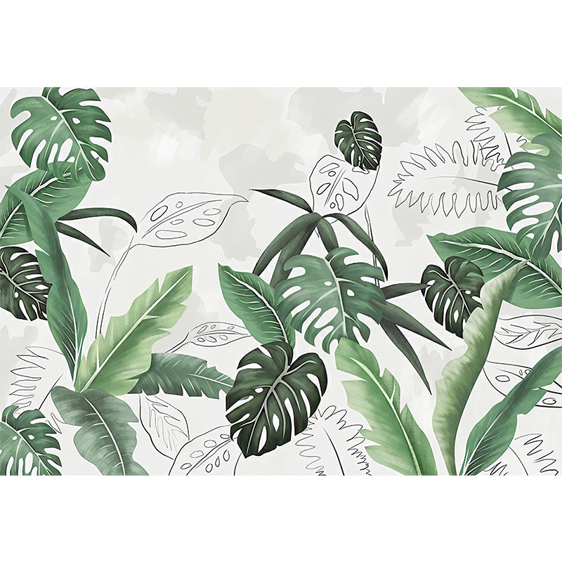 Green Palm Leaf Mural Wallpaper Moisture Resistant Wall Covering fro Living Room
