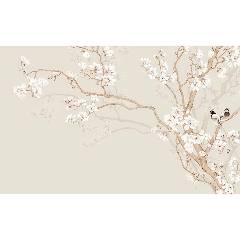 Beige Plum Blossom Wall Mural Flower Rustic Moisture Resistant Wall Decor for Home