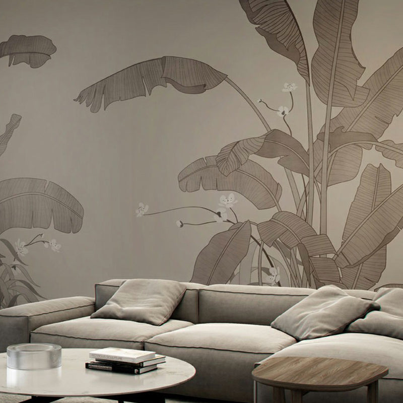 Tropica Plant Banana Tree Murals Grey Moisture-Resistant Wall Decor for Living Room