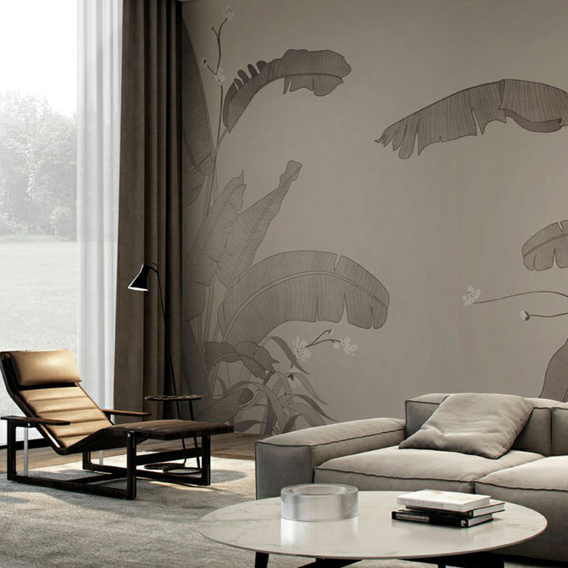 Tropica Plant Banana Tree Murals Grey Moisture-Resistant Wall Decor for Living Room