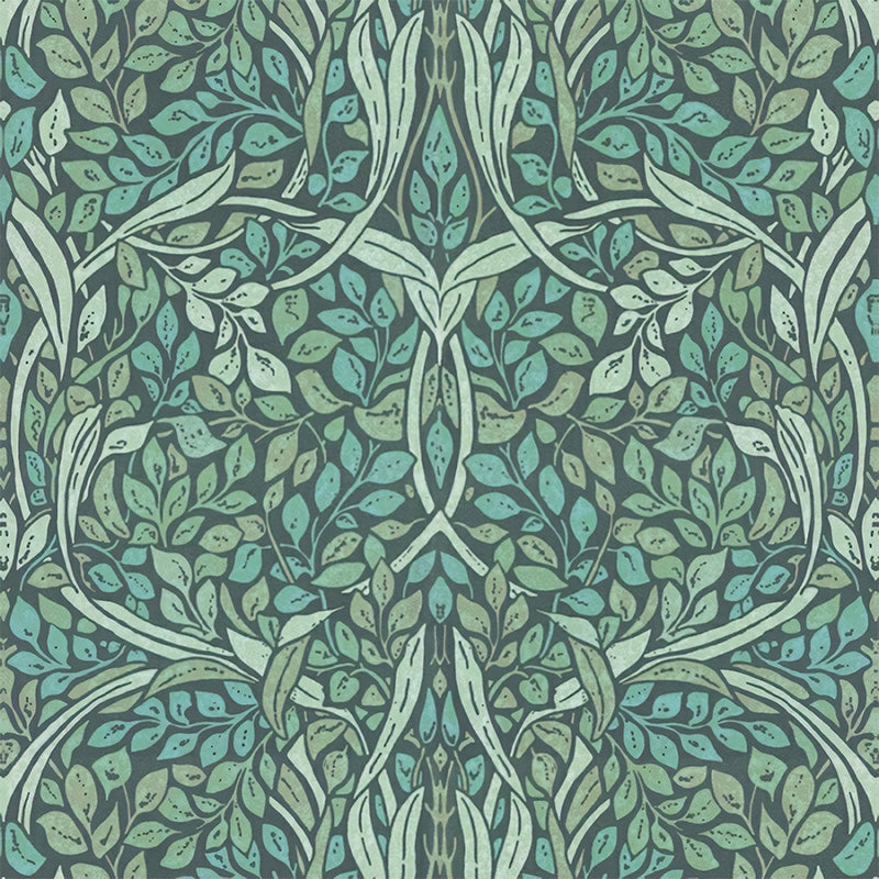 Green Leafy Mural Wallpaper Stain Resistant Tropical Living Room Wall Covering, Non-Woven